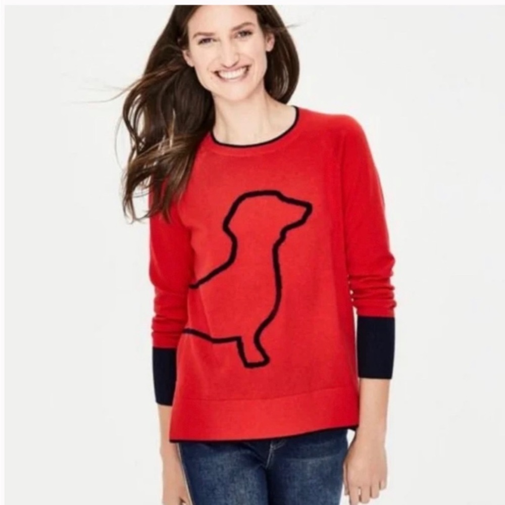 Boden red doggie sweater. Light easy to wear. Looks great with jeans.
